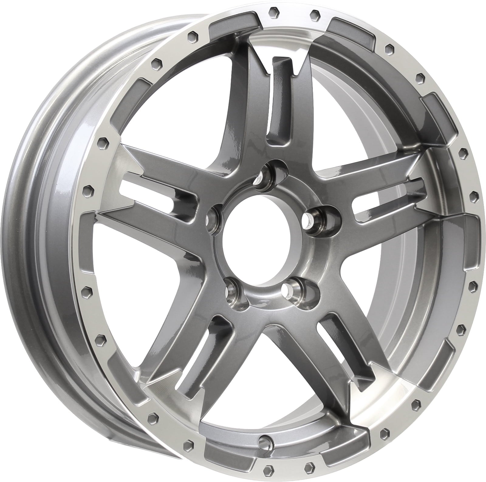 2-Pack Aluminum Trailer Wheels 15X5 15 X 5 5 Lug 4.5 Center Turismo Gun Metal