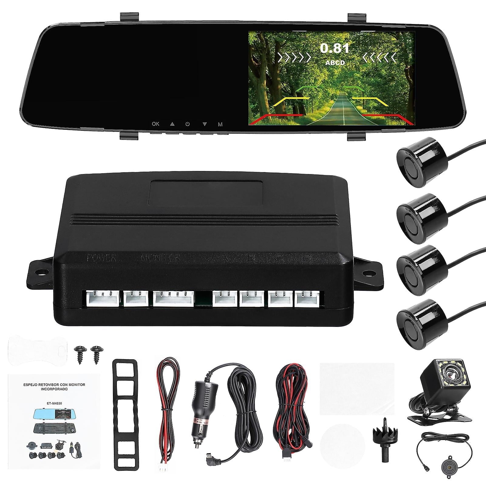 1080p DVR Car Lens with 4 Parking Sensing device Reverse Radars Grey