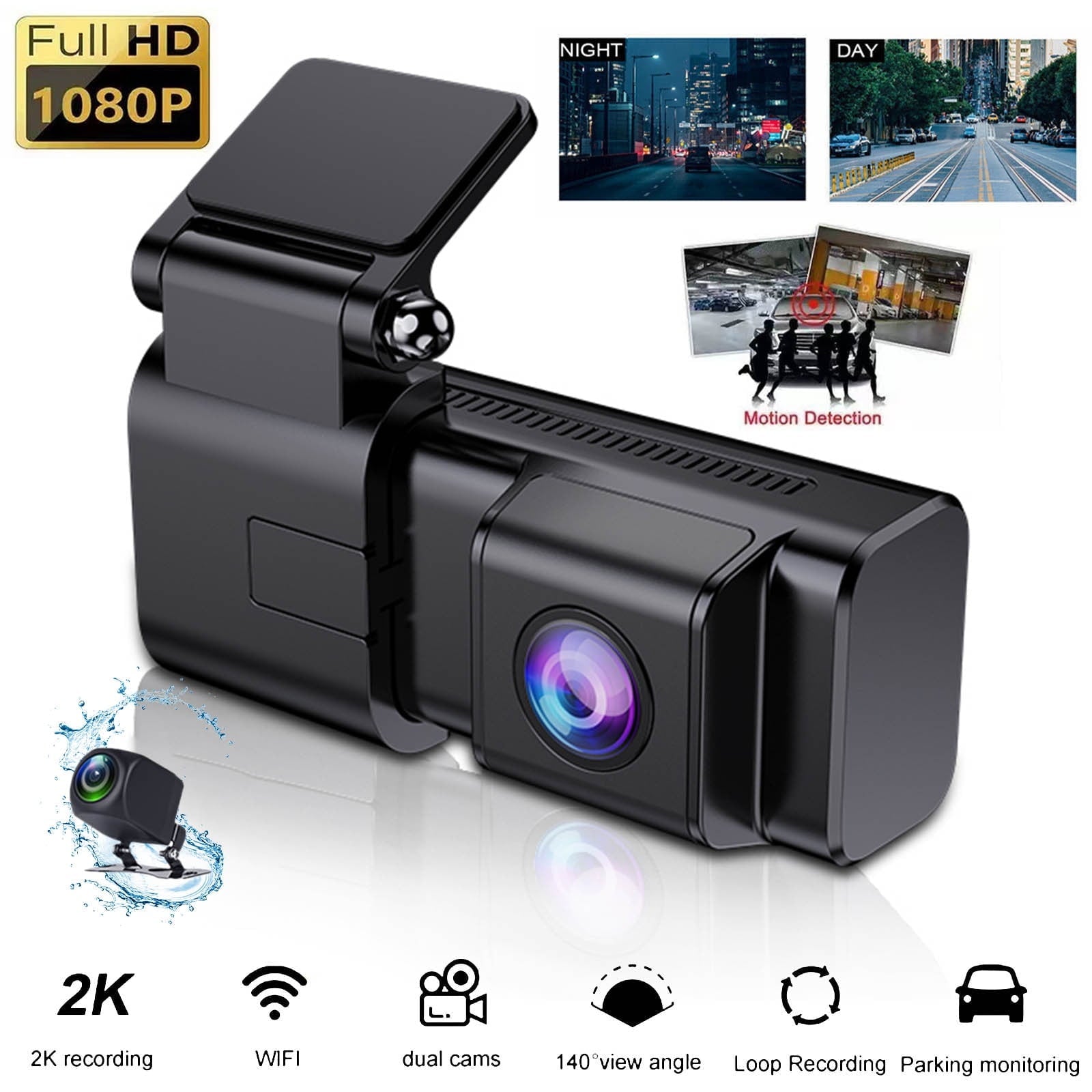2K HD Wifi 1440P+1080P Front Behind Camera lens Vehicle Dashcam Mini Hidden Automobile Recorder Recorder Front and Real Cameras Vehicle DVR