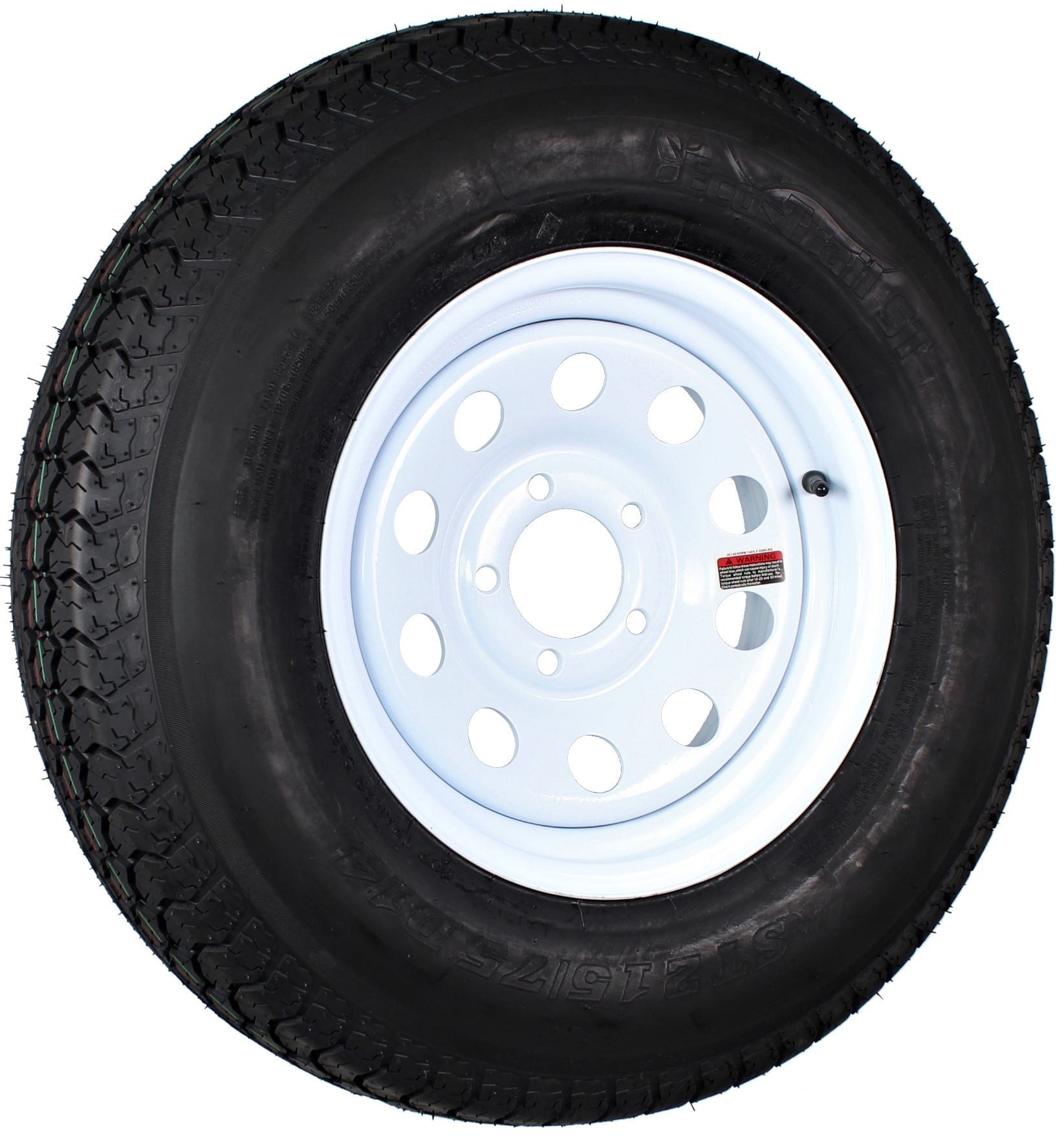 2-Pk Trailer Tire Screen Rim ST215/75D14 14 in. Load Lens 5 Lug White Wheel Mod