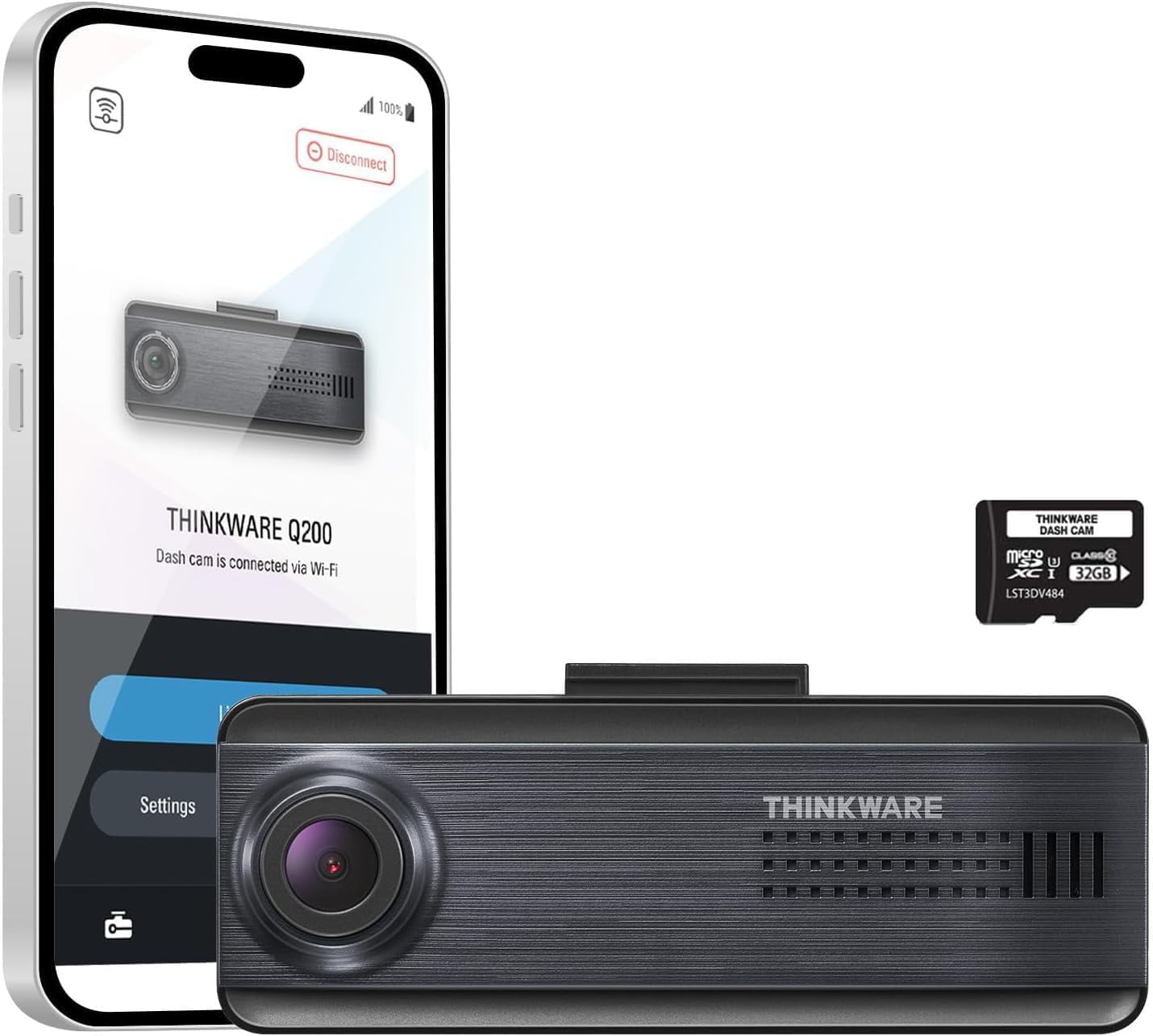 THINKWARE Q200 2K Front Vehicle Dashboard Lens Video Recorder, WiFi App, WDR, Supercapacitor, Support 256GB Max, Parking Monitor, Low light Vision