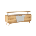 Modern Minimalist Wooden TV Cabinet with Sliding Mirror Door and Open Shelf