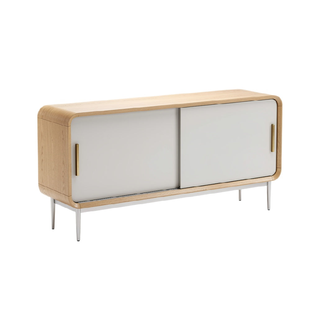 Modern Minimalist Sliding Door Cabinet with Wood and Glass Design