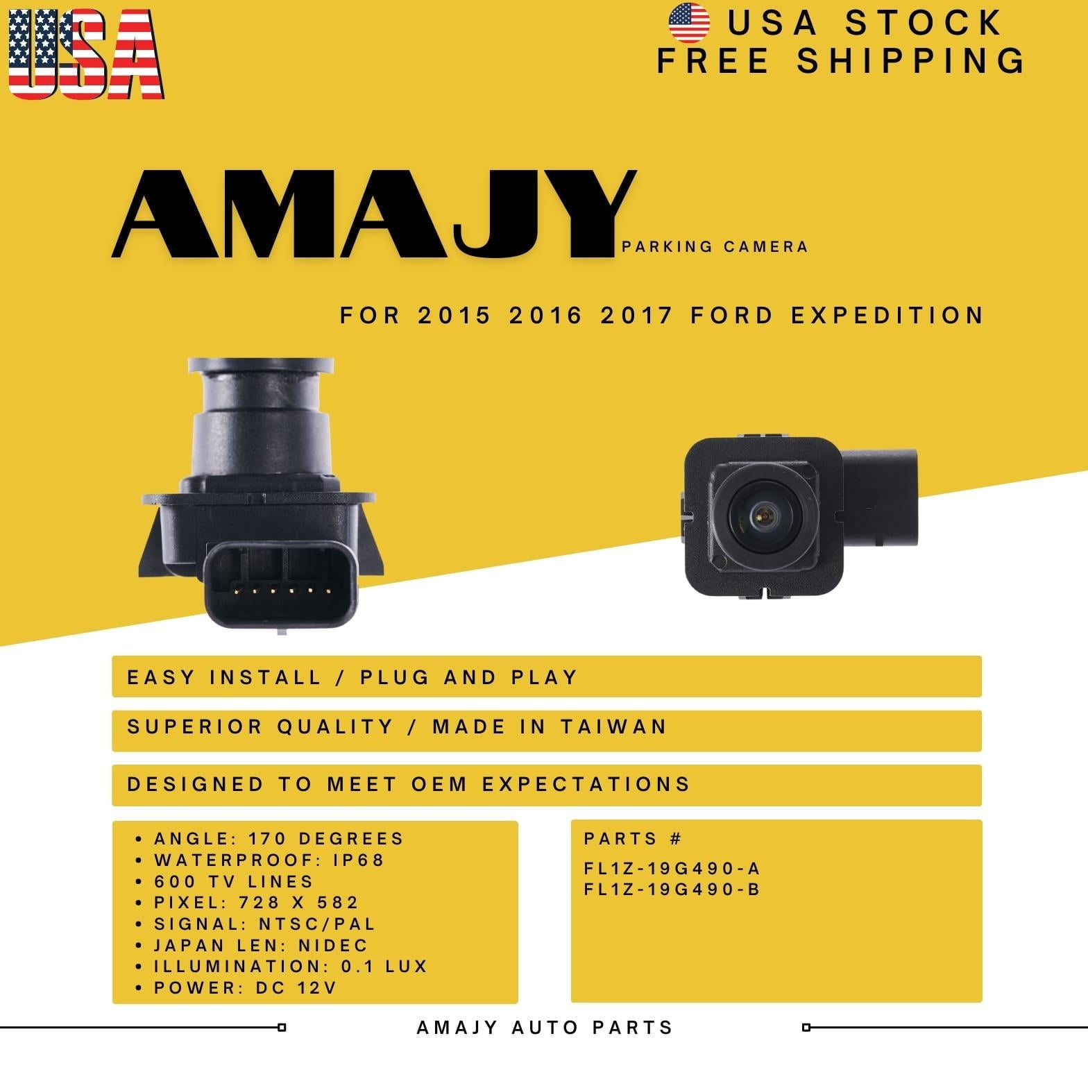 Backup Lens Replaces for 15-17 Ford Expedition FL1Z-19G490-A FL1Z-19G490-B