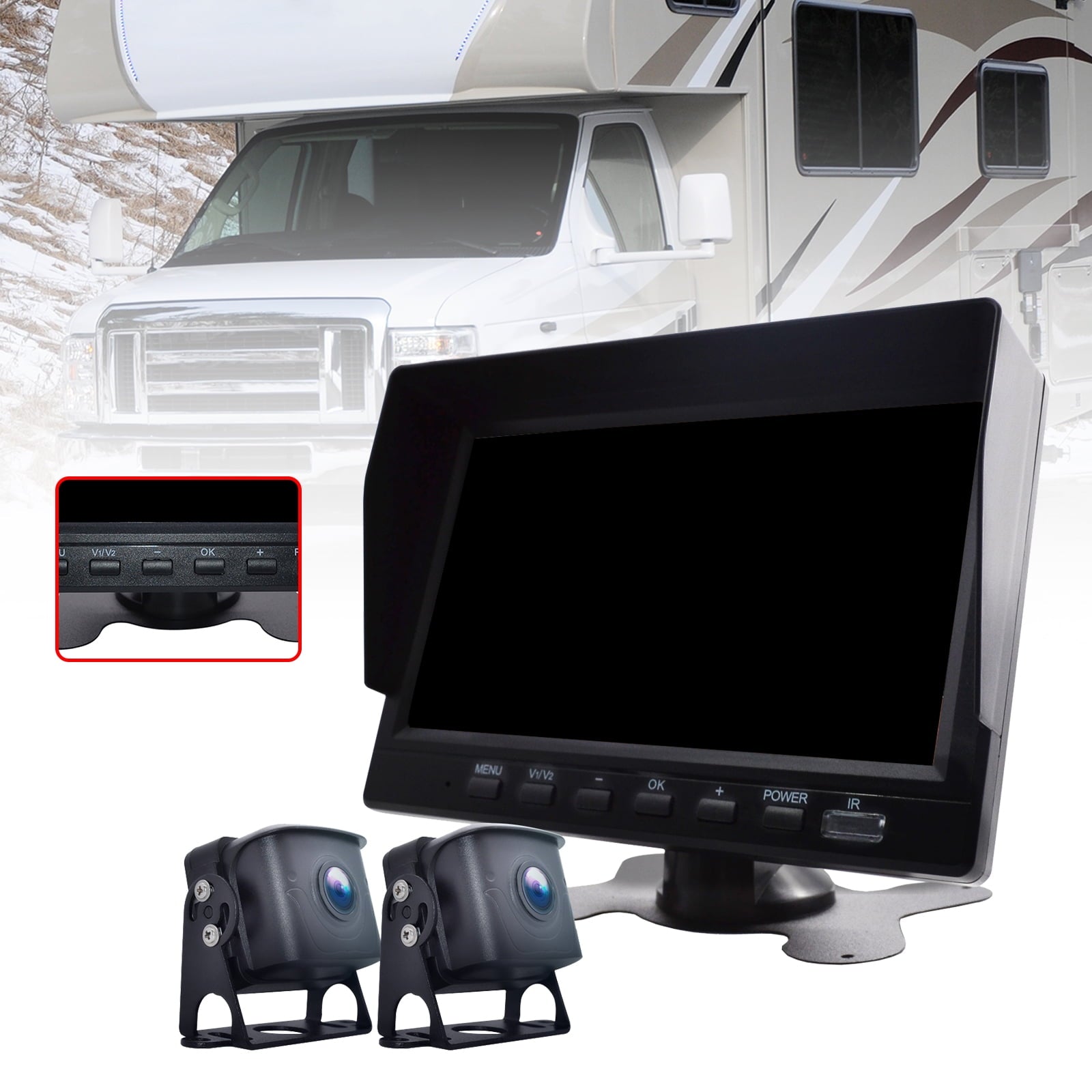 7 Screen DVR Driving Video Recorder for RV Truck Bus+2 Back Sight Backup Lens B