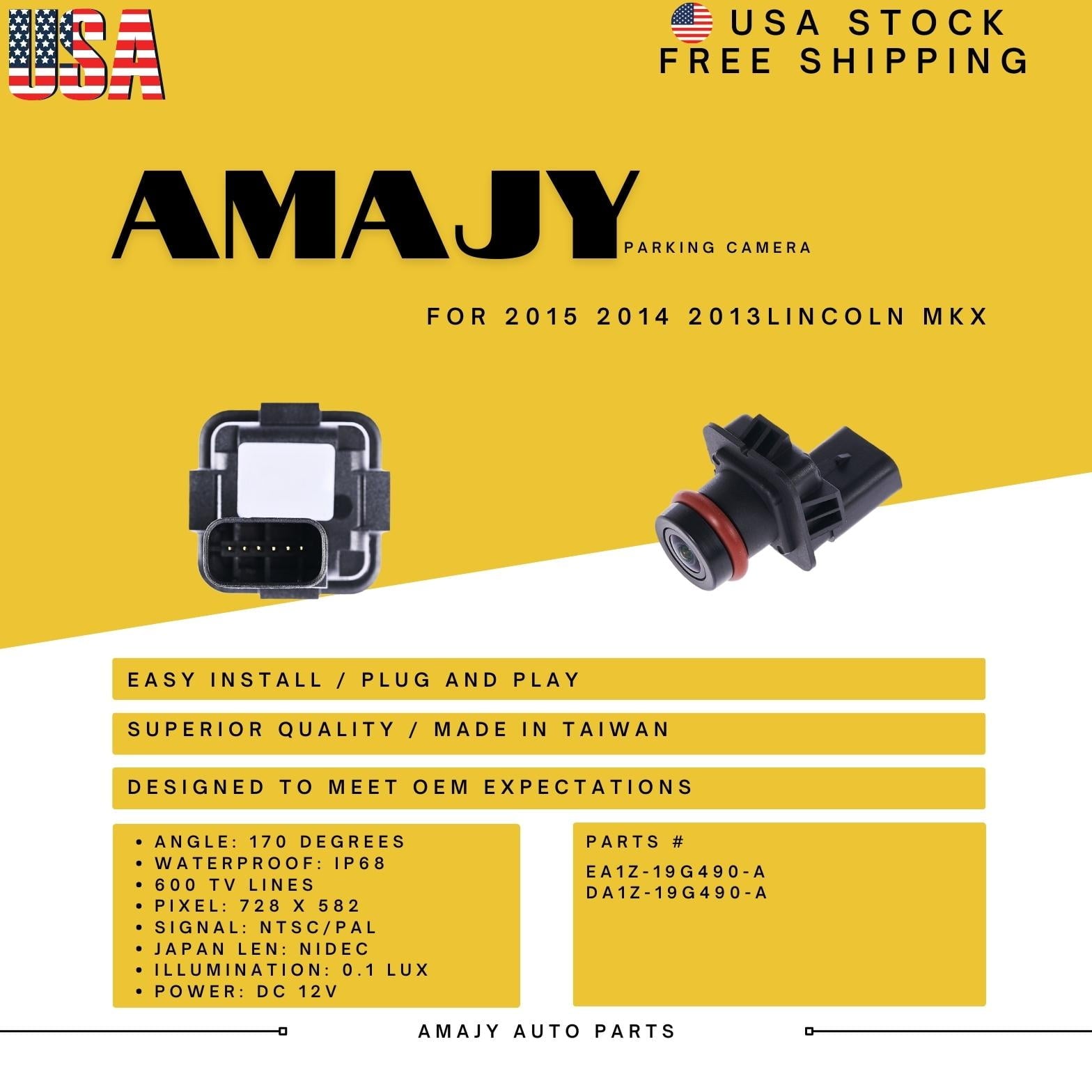 Backup Camcorder Replaces for 13-15 Lincoln MKX EA1Z-19G490-A DA1Z-19G490-A