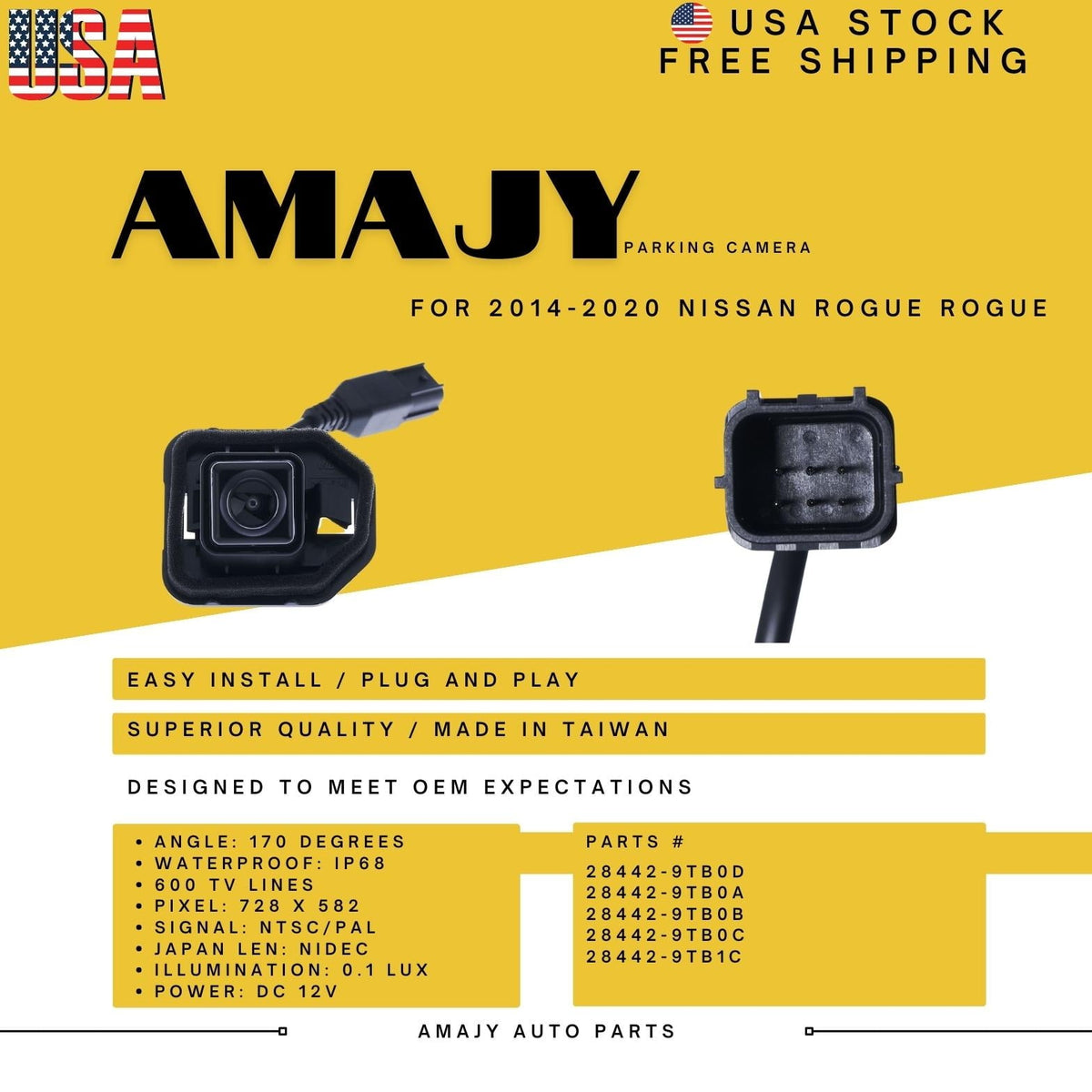 Backup Camcorder Replaces for 14-20 Rogue ROGUE 28442-9TB0D 28442-9TB0A 28442-9TB0B 28442-9TB0C 28442-9TB1C