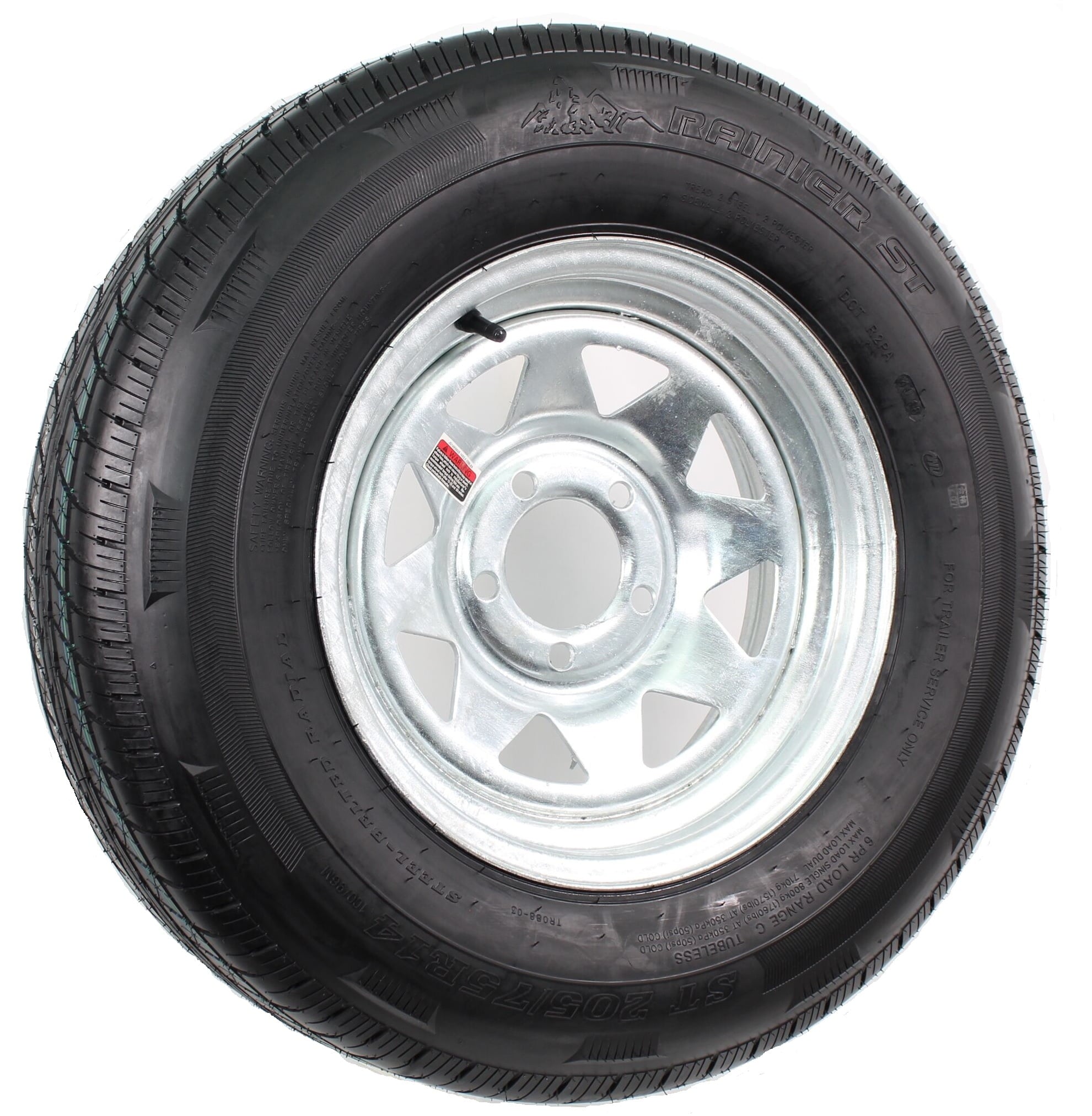 Radial Trailer Tire Display Rim ST205/75R14 14 in. 5 Lug Wheel Galvanized Spoke