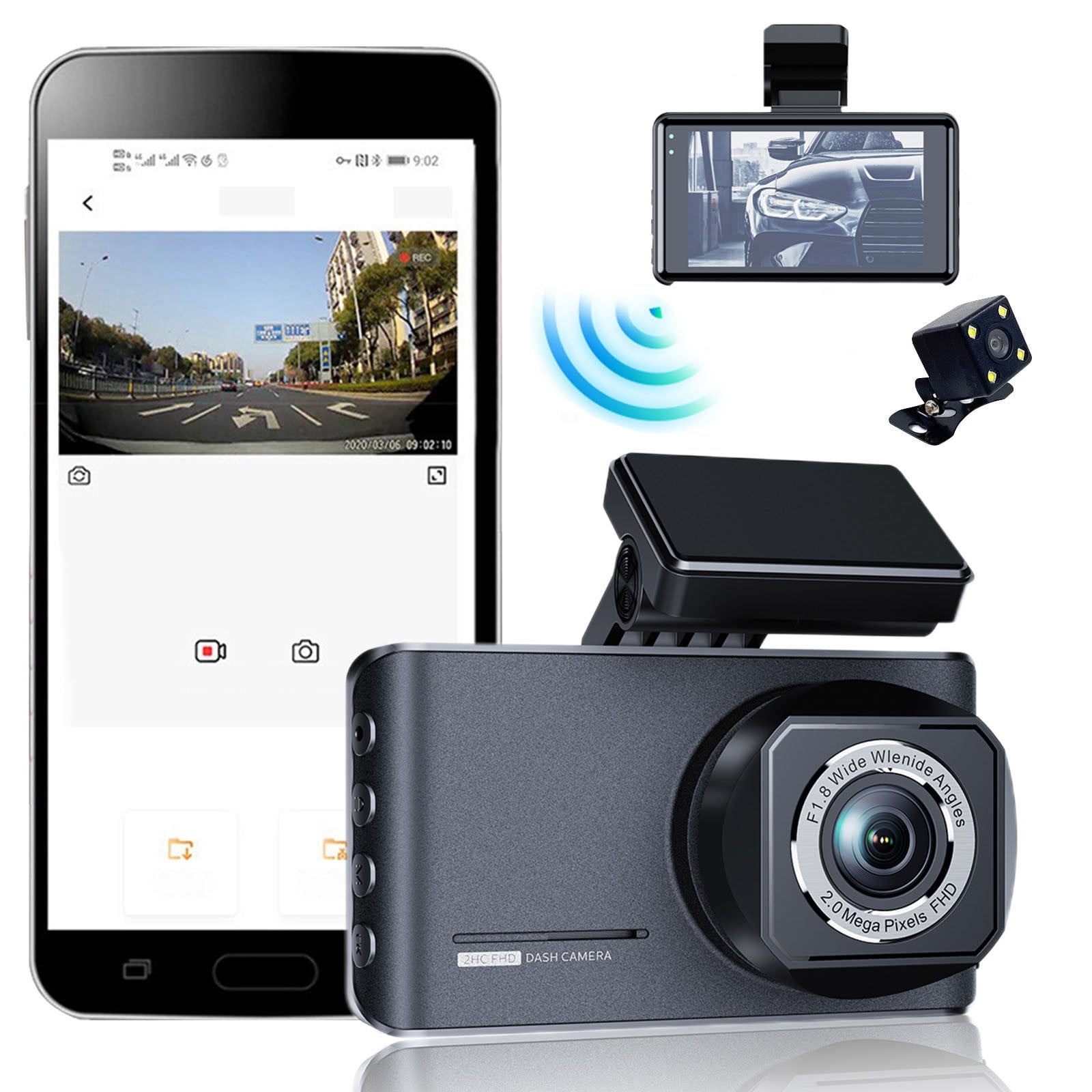 Today Lightning Deals of Foreign Trade Automobile Mounted 3-inch Clear Front And Back Camcorder Loop Recording Mobile WIFI Interconnection Low light Vision Driving Recorder