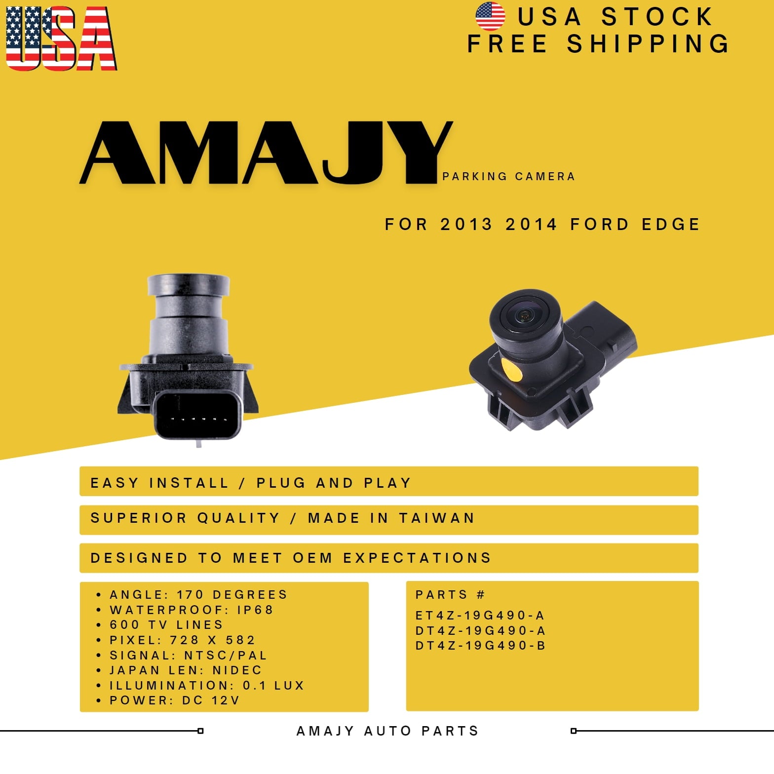 Backup Camcorder Replaces for 13-14 Ford Edge ET4Z-19G490-A DT4Z-19G490-A DT4Z-19G490-B