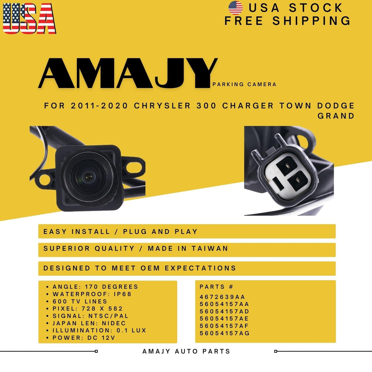 Backup Recorder Replaces for 11-20 Chrysler 300 Charger Town Dodge Grand 4672639AA 56054157AA 56054157AD 56054157AE 56054157AF 56054157AG