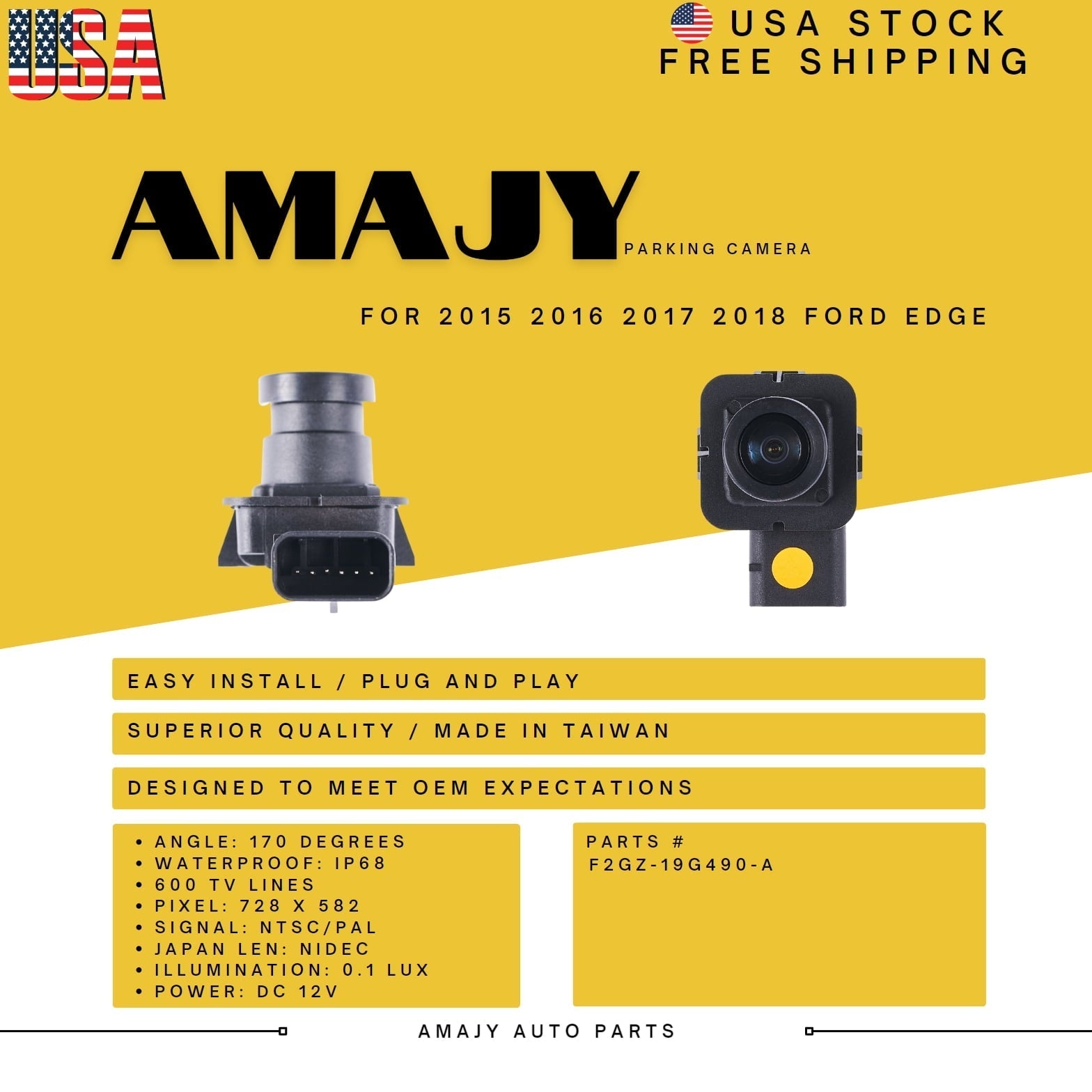 Backup Lens Replaces for 15-18 Ford Edge F2GZ-19G490-A